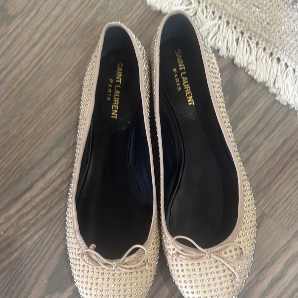 Saint Laurent Beige Studded Ballet Flats